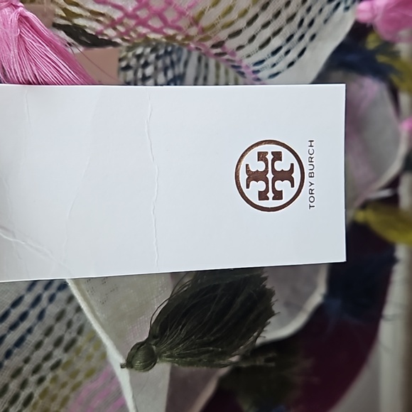 Tory Burch | NWT Women's Wool Tassel Fringe Embroidered Blanket Stitch Scarf - Picture 7 of 11
